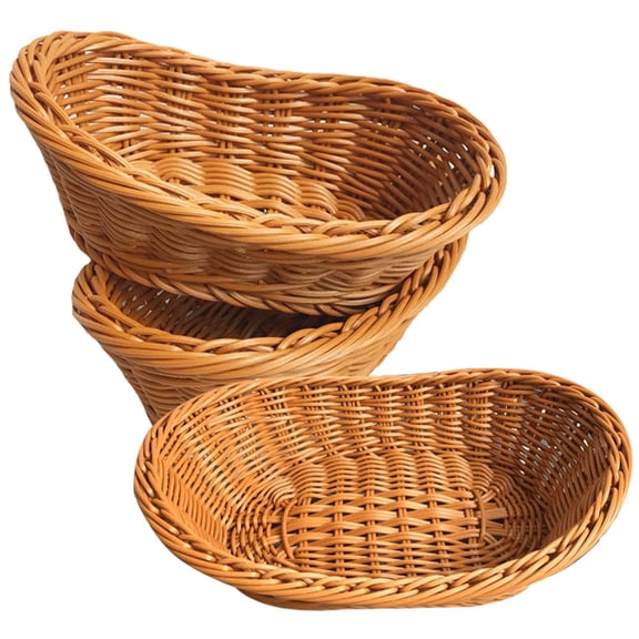 Raindrops 3Pcs Woven Snack Tray Light Brown 19X5.1Inch Polypropylene Woven Fibers For Kitchen