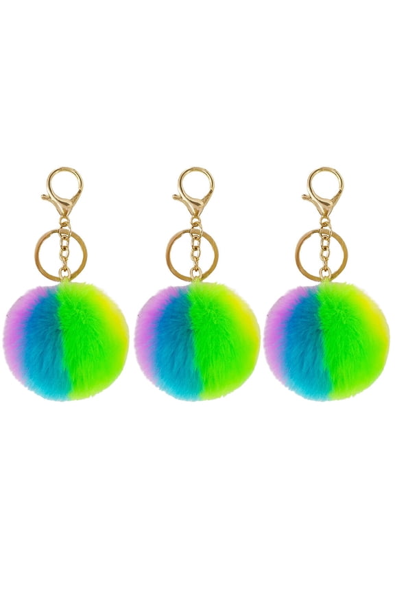 3-Pack Colorful Fuzzy Keychain Set, Soft Bag Charms and Stylish Decorative Pendants for Keys, Backpacks, and Purses