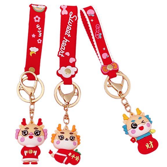 Raindrops 3-Pack Dragon Shaped Silicone Keychains for Backpack, Purse, Bag Charms - Hanging Accessories