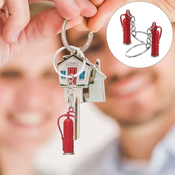 Raindrops Firefighter Keychain with Mini Fire Extinguisher Design Made of Zinc Alloy for Hanging Keys Red 3D Creative