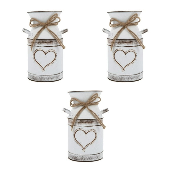 Raindrops 3pcs Galvanized Tin Planter Vintage Flower Bucket Farmhouse Floral Arrangement Vase Jug Flower Vase for Wedding Festival Holiday Decoration ( White 1 )