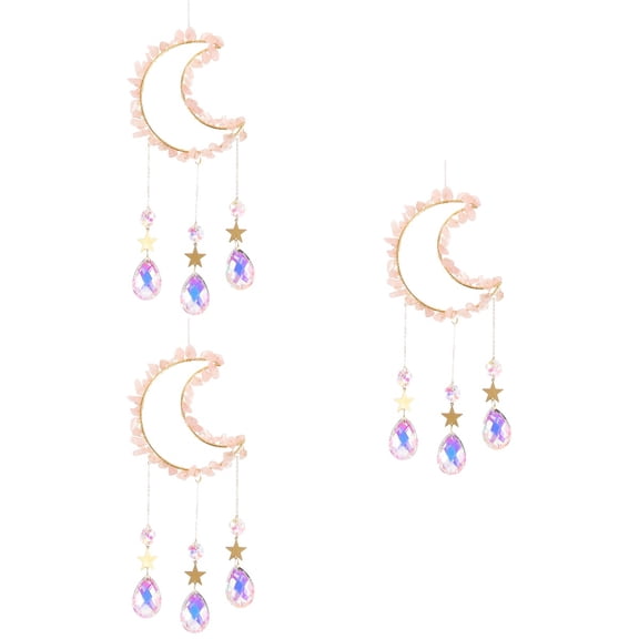 Raindrops 3pcs Glass Moon Suncatchers Delicate Glass Pendant Home Hanging Ornament