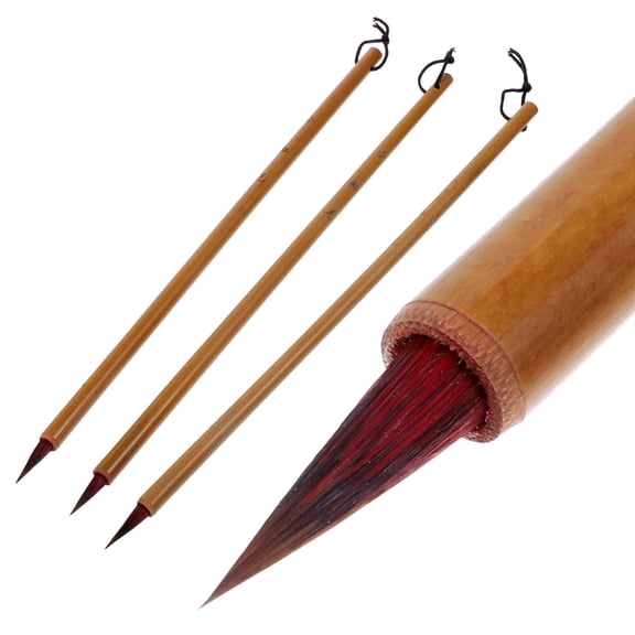 Raindrops Back to School Chinese Brush Set, 3pcs Khaki Traditional Writing Brushes for Art, Painting, and Drawing