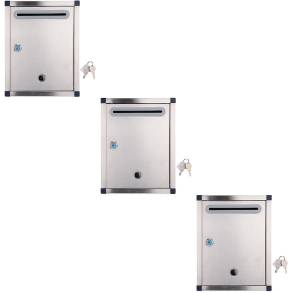 Raindrops 3pcs Mailbox Stainless Steel Wall Mount Mailbox Lockable Letter Box Box for Home Office