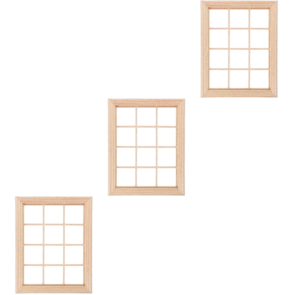 Raindrops 3pcs Mini House DIY Window Miniature Wood Window Doll House Window Frame Model 1/12 Doll House Accessory
