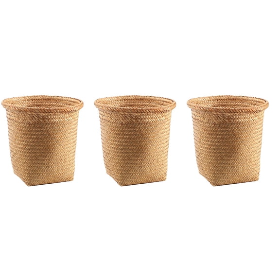 Raindrops 3pcs Round Straw Basket Creative Storage Organizer Laundry Storage Bucket (Small Size)