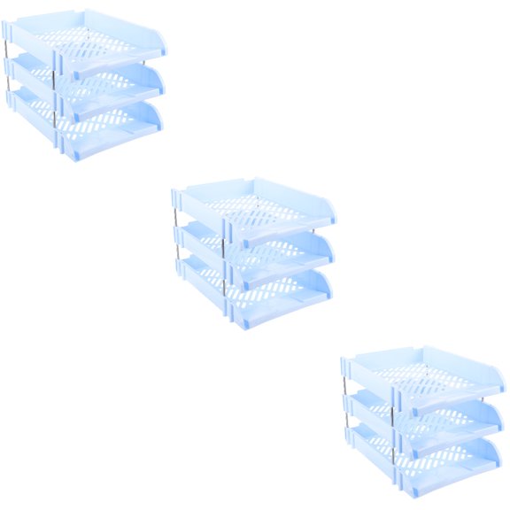 CRILSTYLEO Blue Plastic Metal 3 Tier Desktop Organizer for Home Use 3Pcs