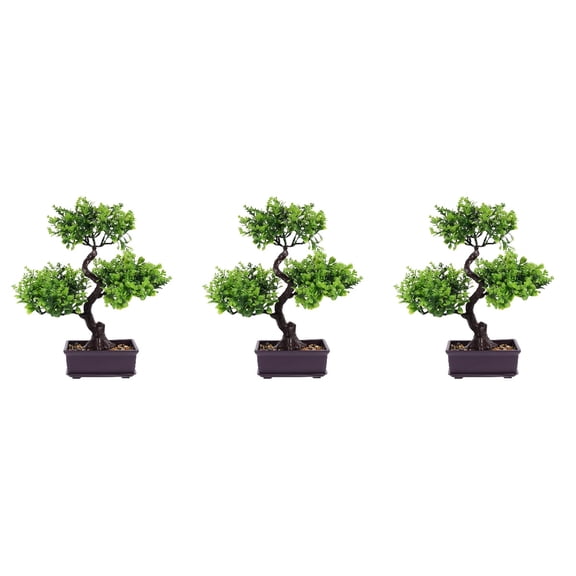 Raindrops 3pcs Simulation Green Plants Decor Bonsai Model Ornament Potting Statue Decor