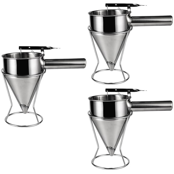Raindrops 3pcs Stainless Steel Confectionery Funnels Octopus Funnel Cupcake Dispenser Pourer Kitchen Sushi DIY Piston Funnels with Rack Stand ( Silver )
