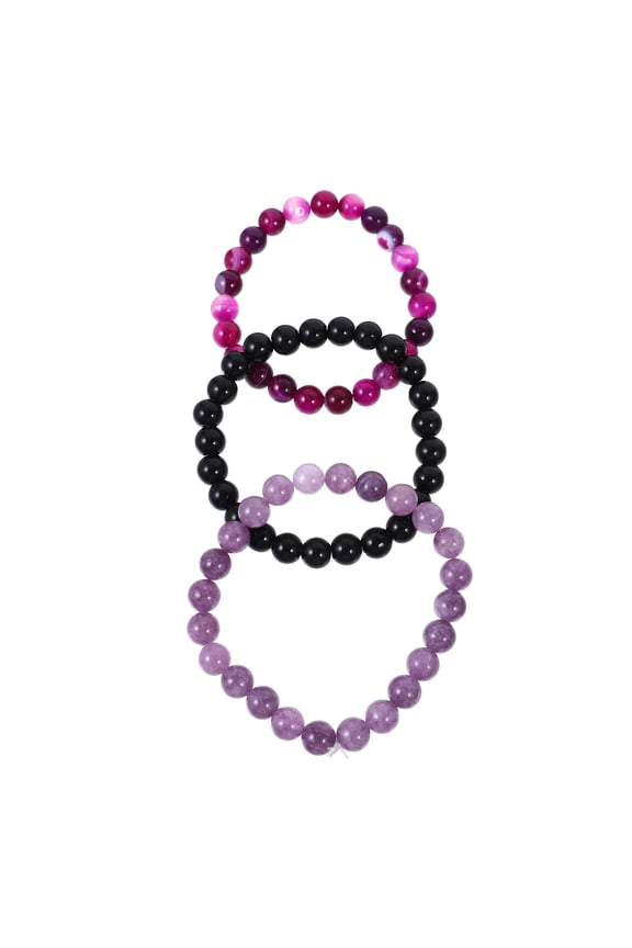 Men's Beaded Bracelets Purple Stone 3Pcs