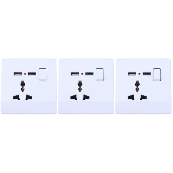 Raindrops 3pcs Universal 2A Dual USB Output 3-Pin Wall Socket Charger Power Supply Outlet Face Plate Panel with Power ON/OFF for / /Cellphones/Tablets /Digital Camera /MP3 (White)