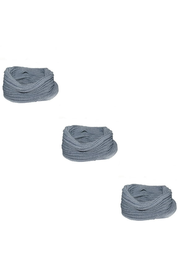 3pcs Women Winter Warm One Circle Knit Wool Blend Cowl Loop Scarf Shawl Thick Neckerchief (Light Grey)