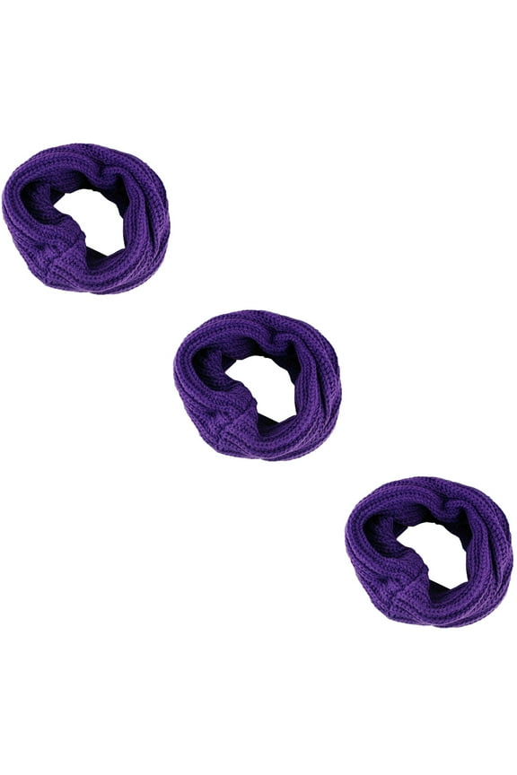 3pcs Women Winter Warm One Circle Knit Wool Blend Cowl Loop Scarf Shawl Thick Neckerchief (Purple)
