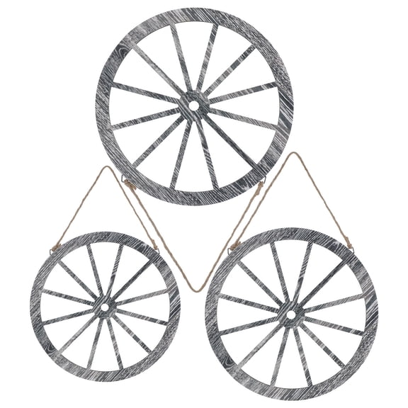 Raindrops 3Pcs Western Wagon Wheel Wall Hanging Rustic Wooden Decor for Patio