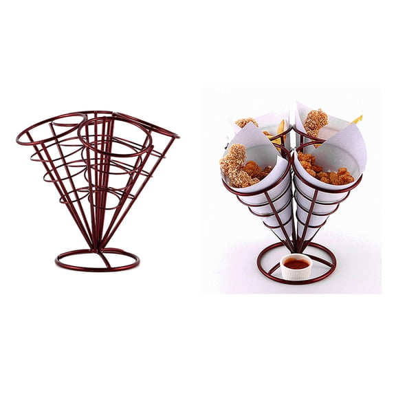 USHOBE French Fries Rack Fries Cone Basket Rack Metal 1Set Dark Red