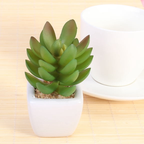 USHOBE Cactus Plants Artificial with Green PVC and White Ceramic for Shelf Decor 4PCS