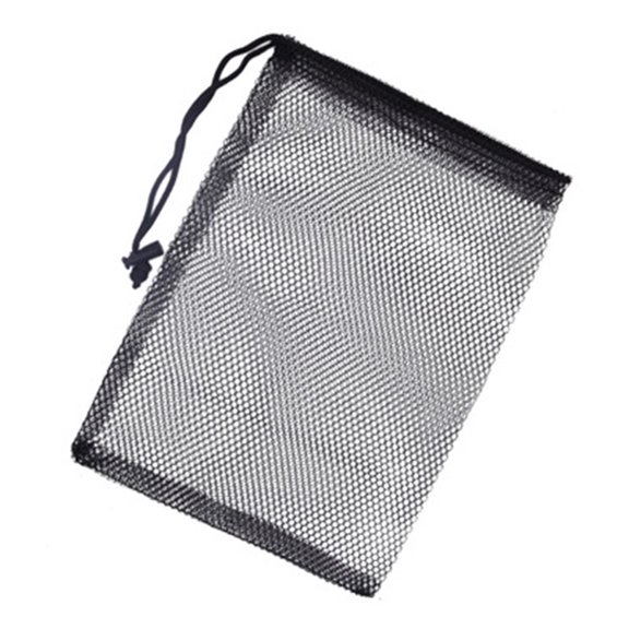 Raindrops 4-Pack Black Nylon Mesh Drawstring Bags for Sports Gear, Equipment Storage, Breathable Net Bags 11.8x7.9 inches