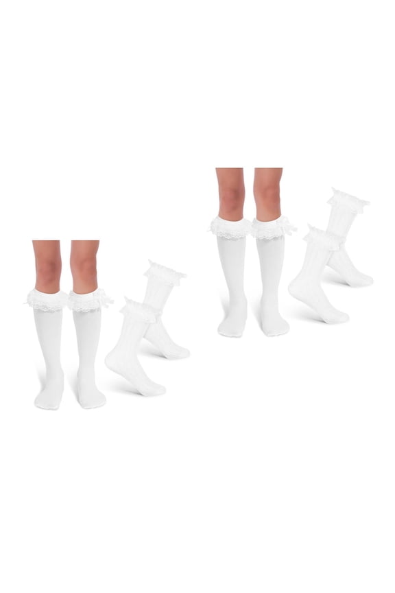 4 Pairs Long Socks With Bow Frilly Ruffle Lace Socks High Stockings With Bows Cute Socks For Oktoberfest And Dirndl Outfits