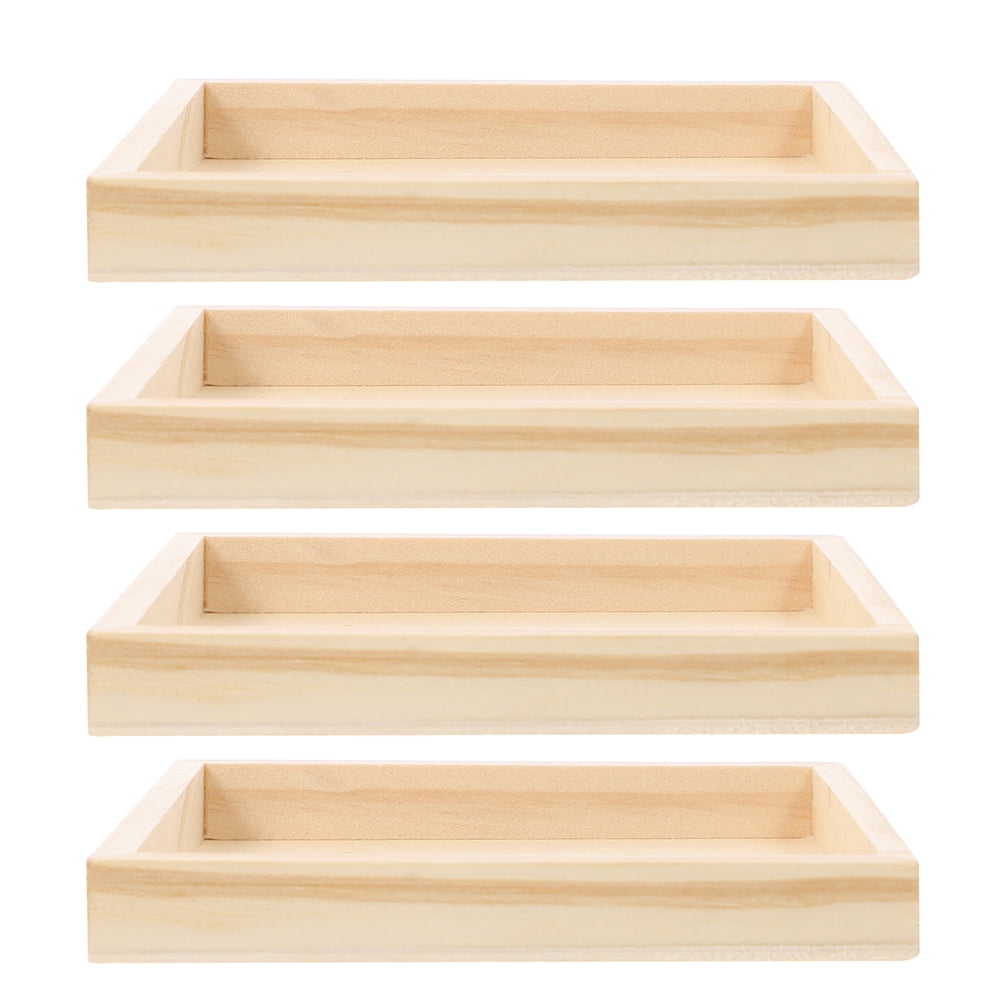 Raindrops 4-Piece Unfinished Wood Nested Serving Trays Set in Beige for ...