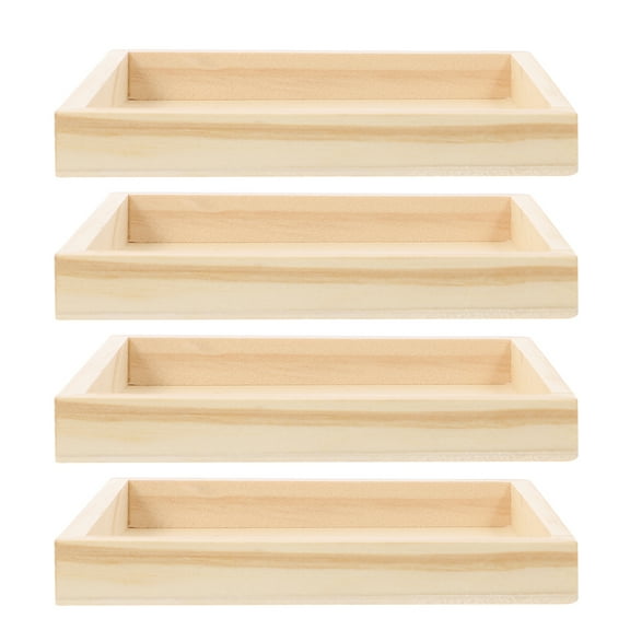 Raindrops 4-Piece Unfinished Wood Nested Serving Trays Set in Beige for Storage, Organization, and Toy Holder Use