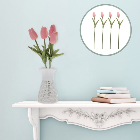 Raindrops 4 Pcs Artificial Flower Decoration Flowers Fake Tulips Decorations Cake Faux Pink