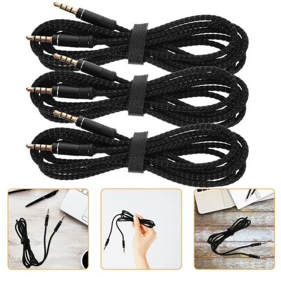 Raindrops 4 Pcs Auxiliary Cord Stereo Audio Cable Amp Headphone Black