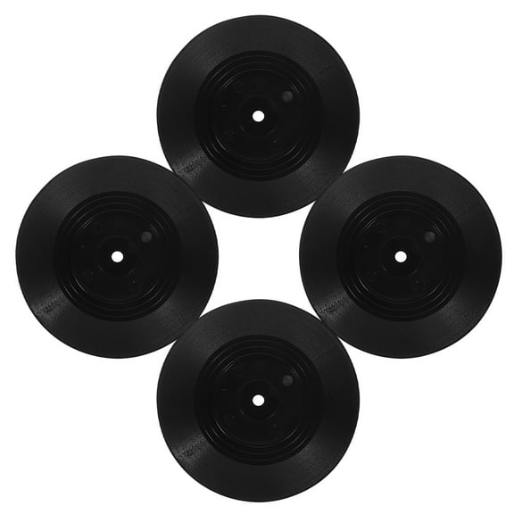 Raindrops 4pcs Decorative Record Shaped Cup Coasters Anti-skid Plastic Cup Mats Tabletop Round Cup Pads