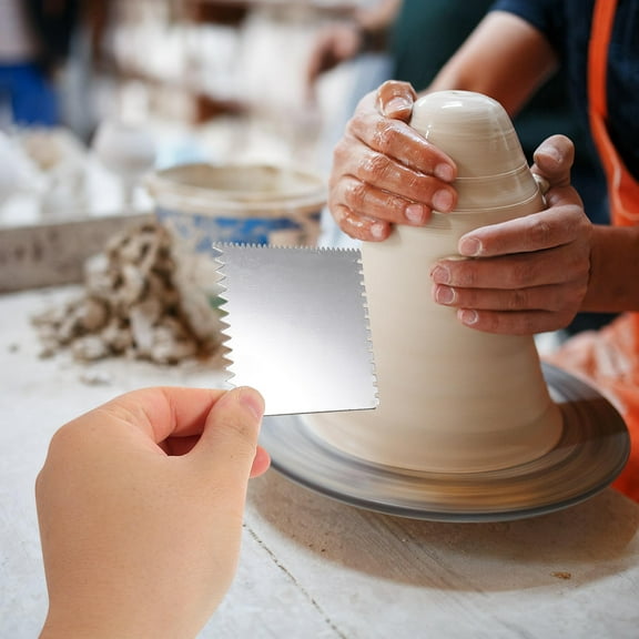 Raindrops  4 Pcs Clay Tool Serrated Rib Stainless Dough Scraper Silver