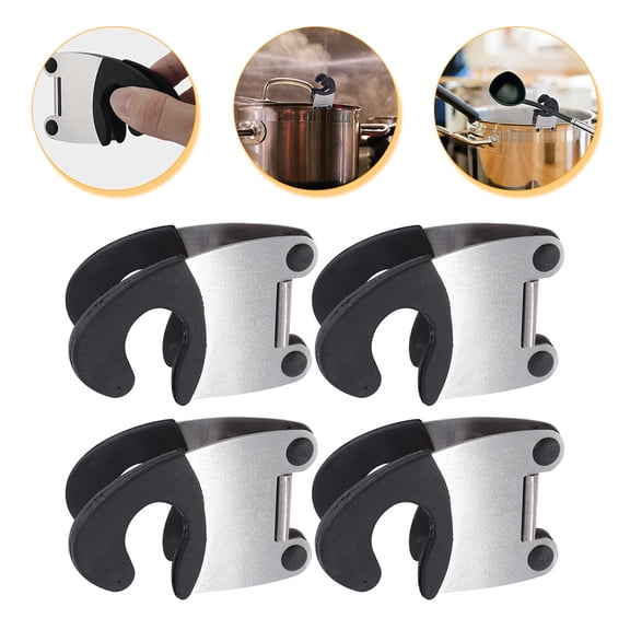 SHOWERORO 4-Pack Multi-Color Stainless Steel Pot Spoon Holders Clips for Kitchen Cooking Spoon Rest Organizer