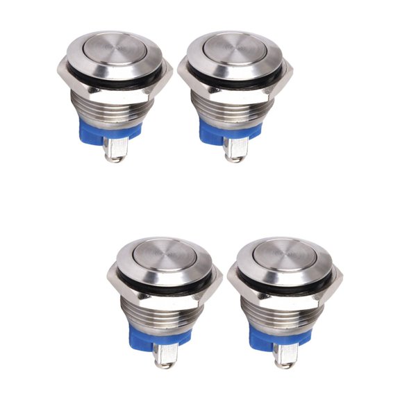Raindrops 4 Pcs Flat Head 16mm Momentary Push Button Horn for Doorbell Boat Car Waterproof Metal (Silver)