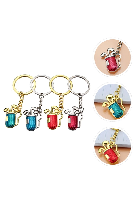 4-Pack Golf Keychains for Men, Cartoon Style, Metal Key , 3.2x2.5x0.2cm, Perfect Golf Accessories
