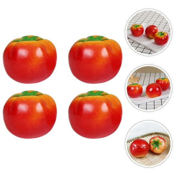 Raindrops  4 Pcs Lifelike Vegetable Model Tomato Modeling Prop Artificial Grass Red
