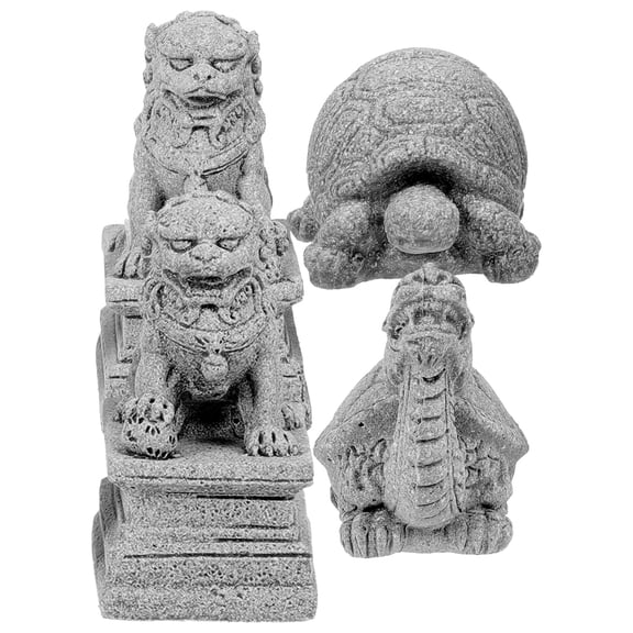 Raindrops 4 Pcs Lion Statue Prop North Ornament and Turtle Garden Decoration Stable