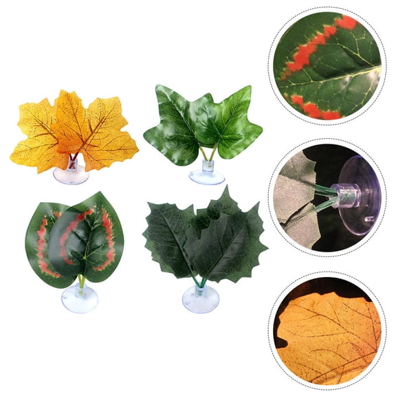 SHOWERORO Fish Tank Decoration Leaf Shape Aquarium Resting Bed 4Pcs 3.5X2.4in