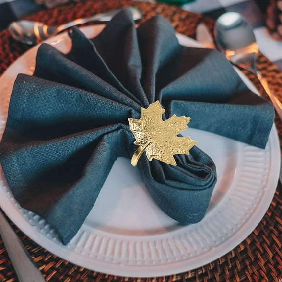 USHOBE Holiday Napkin Rings Maple Leaf Golden 4Pcs 2.4x2.2in