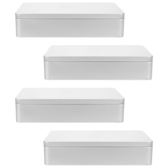 Raindrops Portable Metal Box with Lid Storage Container 4 Pcs Silver