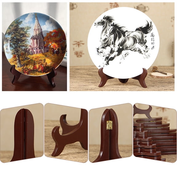 Raindrops 4 Pcs Plate Display Holders for Home with Wood and Curved Leg Design