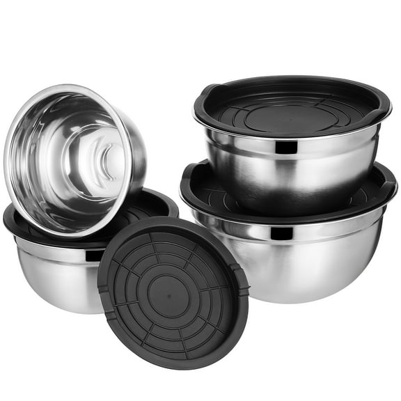 Raindrops 4 Pcs Serving Bowl With Lids Stainless Steel Pancake Bowl Multi Purpose Mixing Bowl For Kitchen Cooking Baking Whisking Serving