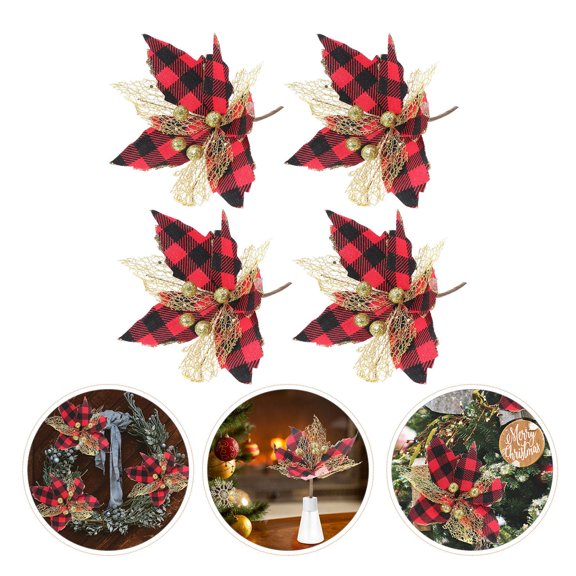 Raindrops 4 Pcs Simulation Flower Ornaments For Christmas Tree In Black Red For Festive Occasions