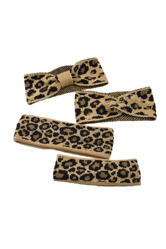 4Pcs Leopard Cloth Headband Elastic Knit Hair Wrap for Outdoor Use