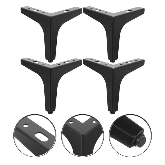 SHOWERORO 4Pcs Metal Triangle Furniture Legs Black Sofa Bed Cabinet Support Feet