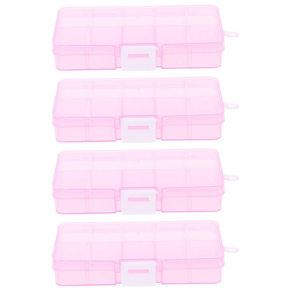 Raindrops  4 Pcs Transparent Storage Box Divide Containers Organizing Beads Pink