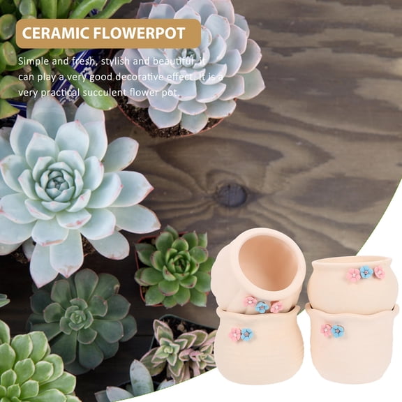 Raindrops 4 Pcs Unique Succulent Pots Ceramic Flowerpot Hand-painted Home