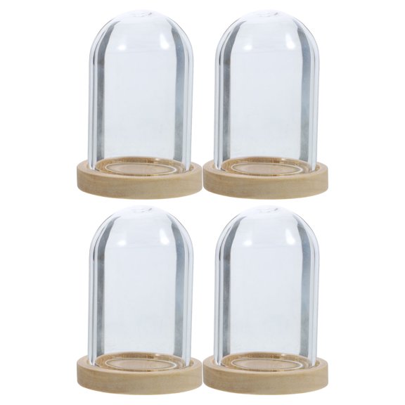 Raindrops 4 Sets Mini Eternal Flower Glass Dome Glass Display Cloche With Wood Tray Dried Flower Display Dome