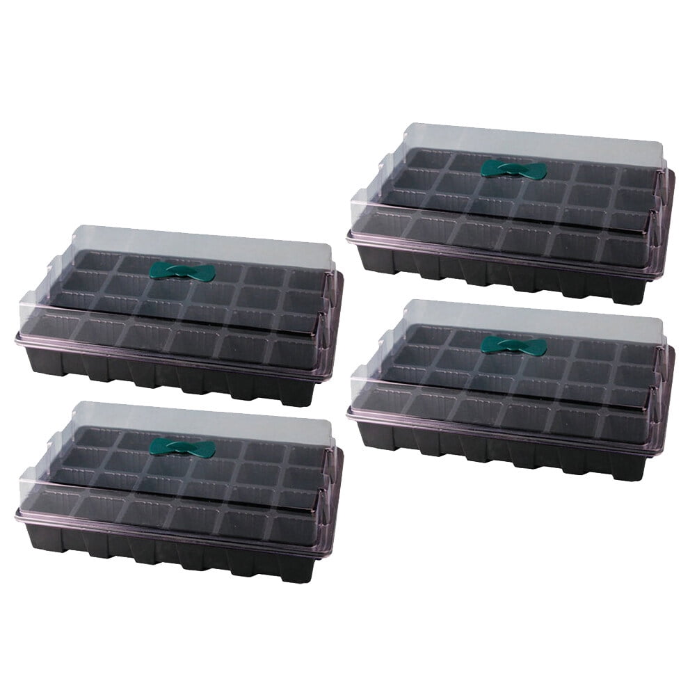 Raindrops 4-Pack Plant Germination Trays with Transparent Ventilated Lids, Black Plastic Seed Starter Kit for Gardening