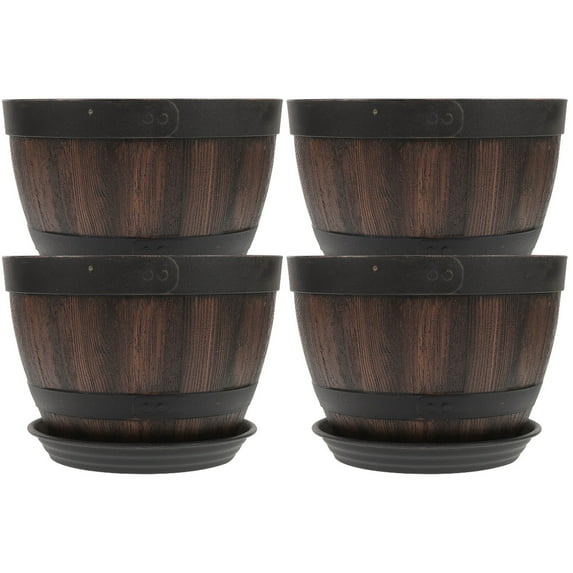 Raindrops 4 Sets Planter Plastic Drainage Hole Flower Planter with Tray Flower Growing Pots