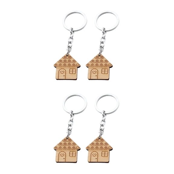 Raindrops 4-Piece Wooden House Keychain Set Cute Adorable Keyrings Backpack Charms Bag Hanging Accessories