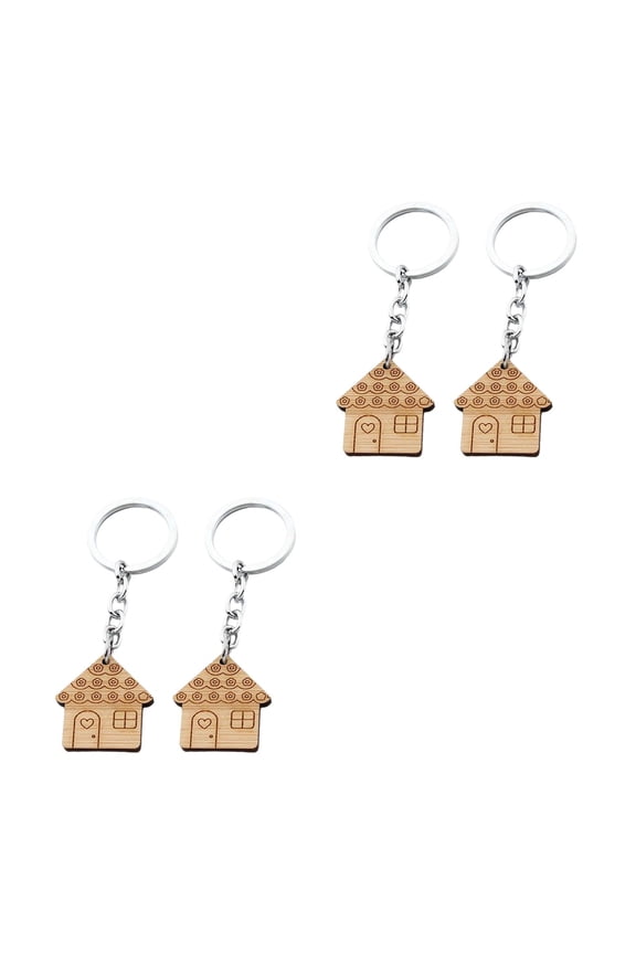 4 pcs Couple's Wooden House Keychains Stylish Key Holders House Keychains Cute Key Ring Backpack Key Chains Purse Keychains Bag Hanging Decors