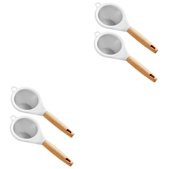 Raindrops 4 pcs  Fine Mesh Food Filter Flour Powder Straining Sieve Kitchen Small Colander With Wood Handle