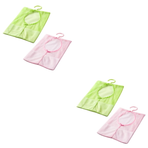 Raindrops 4 pcs Hanging Multipurpose Storage Mesh Bag with Hanger Clothespin Collection Pouch Closet Organizer for Kitchen Bathroom (Random Color)